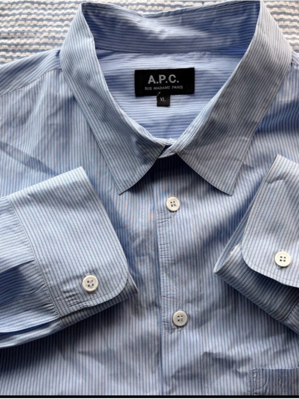 A.P.C. Paris Men’s XL Blue White Striped Cotton Button Down Shirt